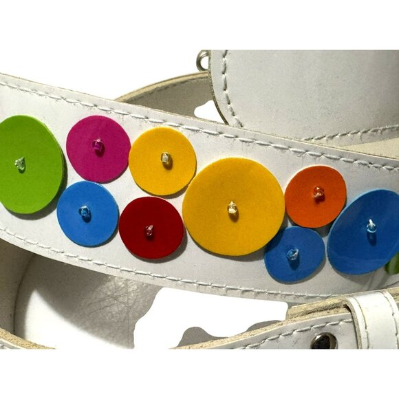 White Whimsical Colored Dots Belt 30-34" Faux Leather Beachy Summer Accessory - Picture 2 of 3